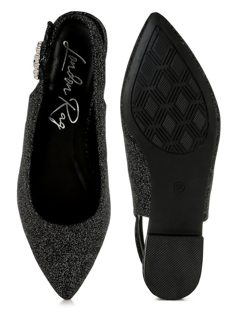 London Rag Glitter Slingback Flat Sandals in Black  - Image 4