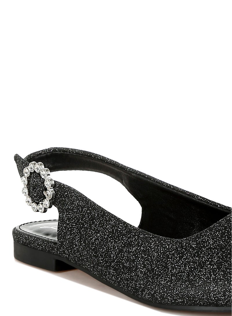 London Rag Glitter Slingback Flat Sandals in Black  - Image 5