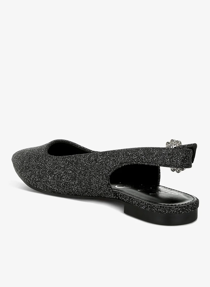 London Rag Black Glitter Slingback Flat Sandals in Black for Women | Best Price UAE