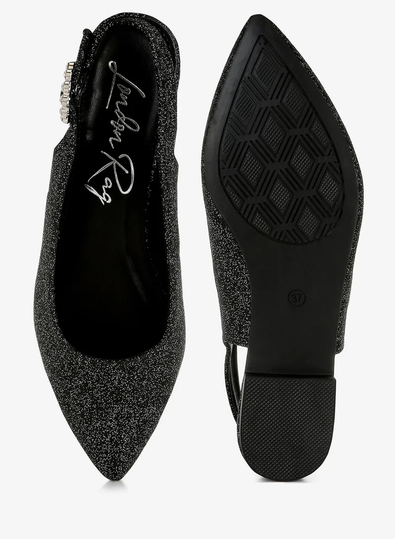 London Rag Black Glitter Slingback Flat Sandals in Black for Women | Best Price UAE