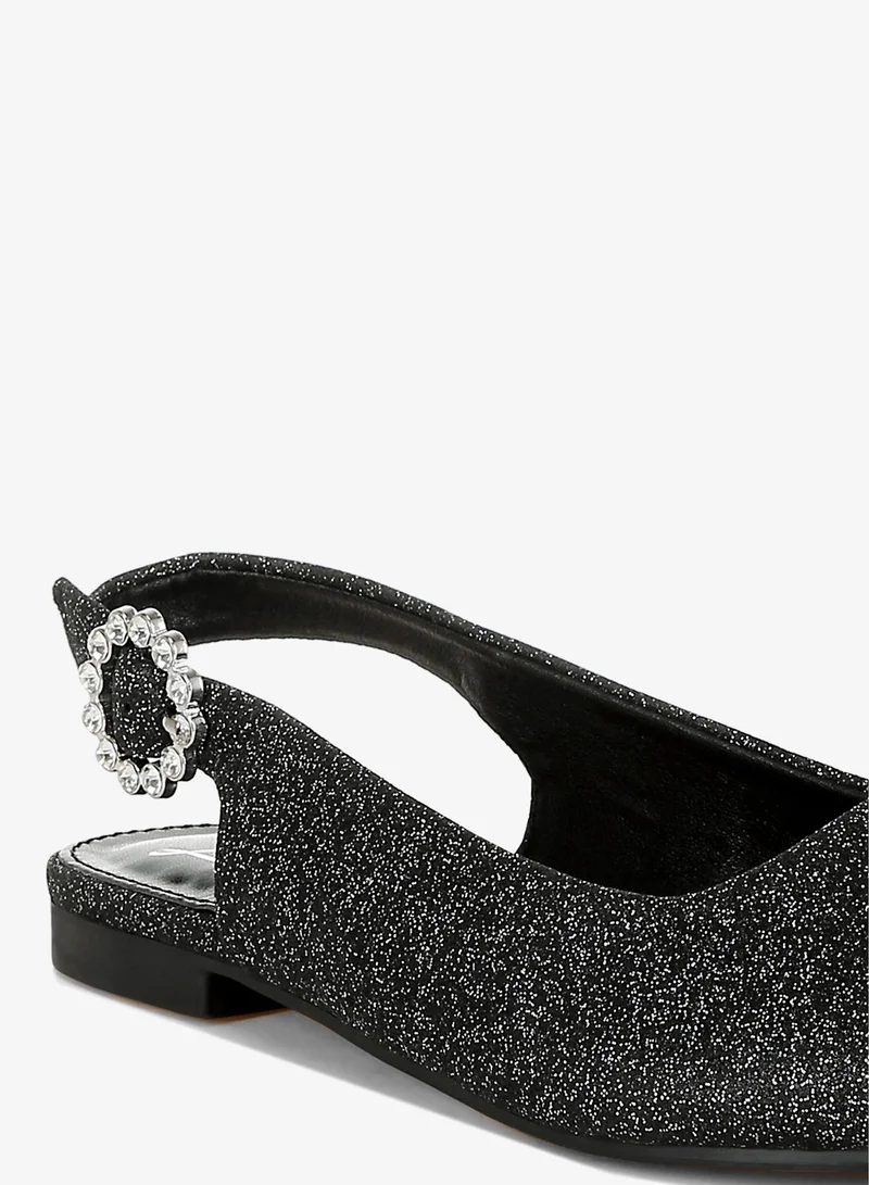 London Rag Black Glitter Slingback Flat Sandals in Black for Women | Best Price UAE