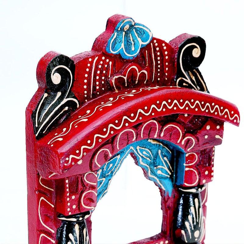 Medieval Arts Wood Mina Hand Painted Abstract Decorative Wall Hanging Jharokha Showpiece 10 inch Multicolour - Image 3