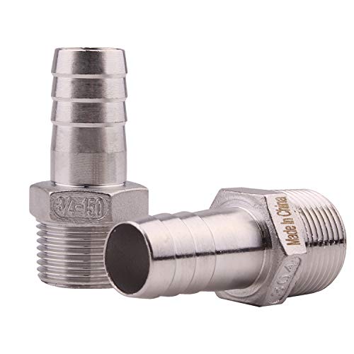 DERNORD Stainless Steel 3/4" Hose Barb x 3/4" NPT Male - Home Brew Pipe Fitting Pack of 2 - Image 1