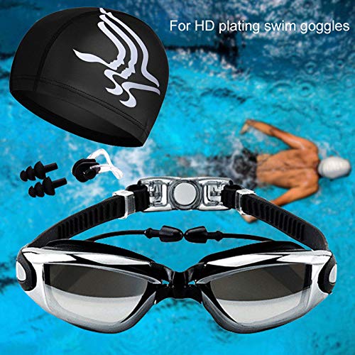 Aokelily Swim Goggles and Cap Set 4 in 1, UV 400 Protection Lenses Clear Anti-Fog Swimming Goggles Waterproof No Leaking with Nose Clip + Ear Plugs for Adult Men Women Kids (Black) - Image 2