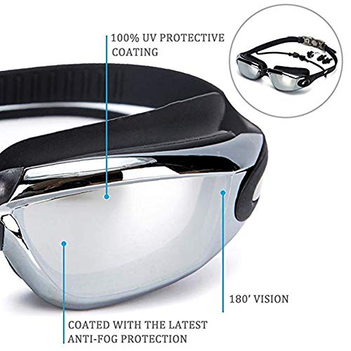 Aokelily Swim Goggles and Cap Set 4 in 1, UV 400 Protection Lenses Clear Anti-Fog Swimming Goggles Waterproof No Leaking with Nose Clip + Ear Plugs for Adult Men Women Kids (Black) - Image 3