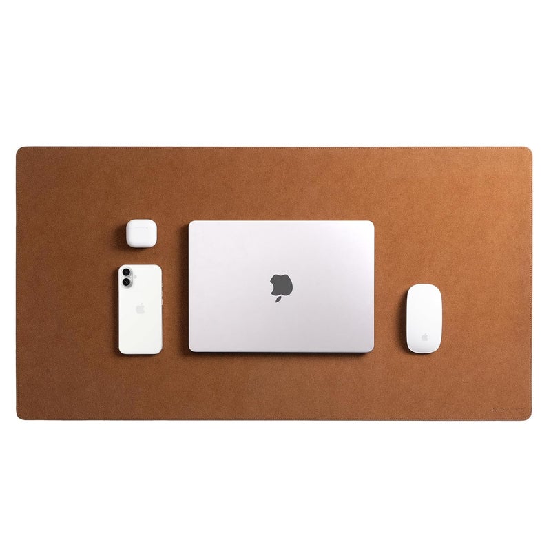 Daily Objects Reversible Desk Matte Sand Premium Vegan Leather Desk Mat|Anti-Skid|Anti-Slip|85 * 45cm|Spread Turf Desk/Laptop Mat for Work from Home/Gaming- Extended Mouse pad and Keyboard Desk-Tan - Image 5