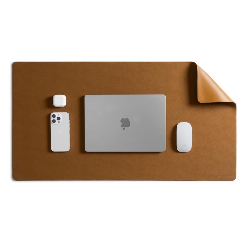 Daily Objects Reversible Desk Matte Sand Premium Vegan Leather Desk Mat|Anti-Skid|Anti-Slip|85 * 45cm|Spread Turf Desk/Laptop Mat for Work from Home/Gaming- Extended Mouse pad and Keyboard Desk-Tan - Image 1