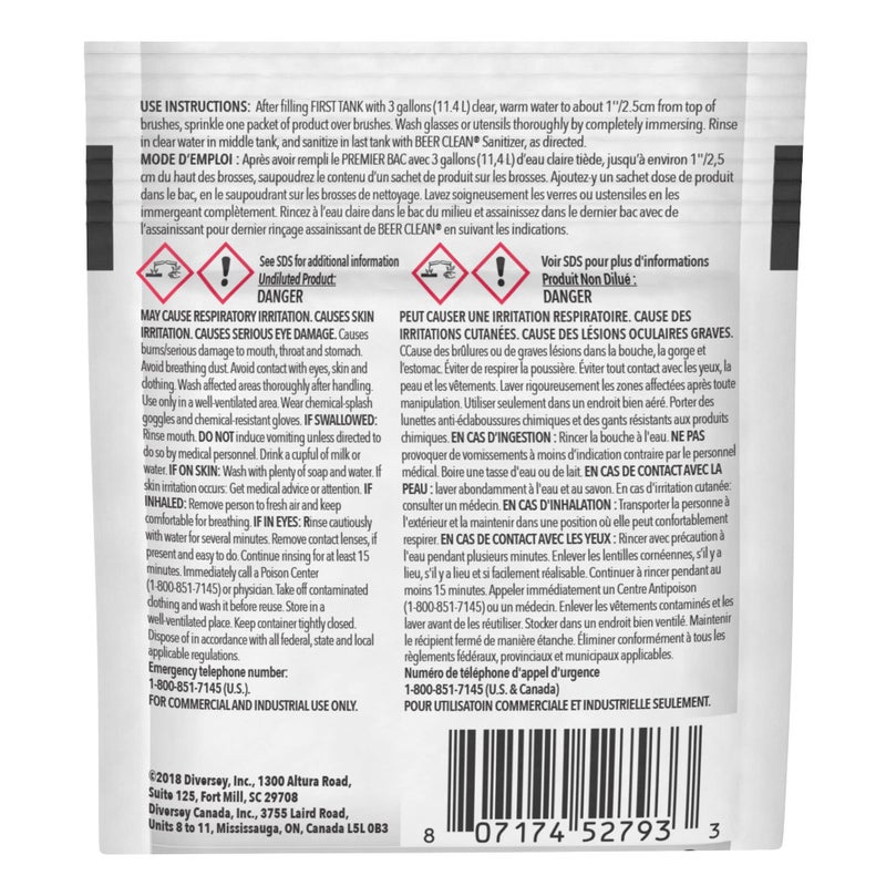 Diversey BEER CLEAN 990221 Glass Cleaner for Manual Brushing, Restaurant Barware & Glass Cleaning System, Powder Packets, 0.5-Ounce (Pack of 100) - Image 3