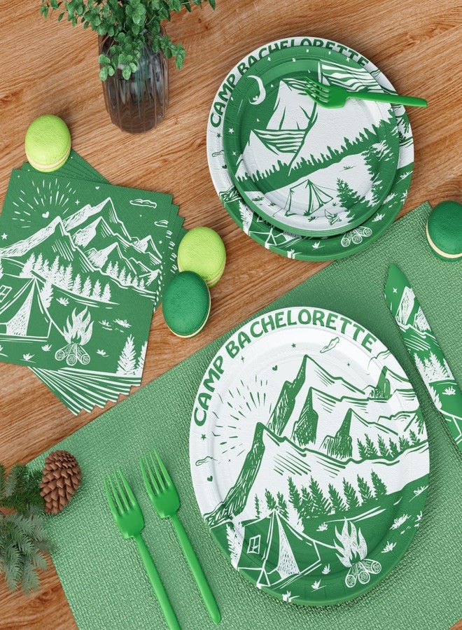Hombae Camp Bachelorette Supplies Tableware Set, Last Trail Before the Veil Bachelorette Decor, Green Camping Bachelorette Party Decorations, Camp Theme Plates, Napkins, Forks, Serves 24 Guests - Image 5