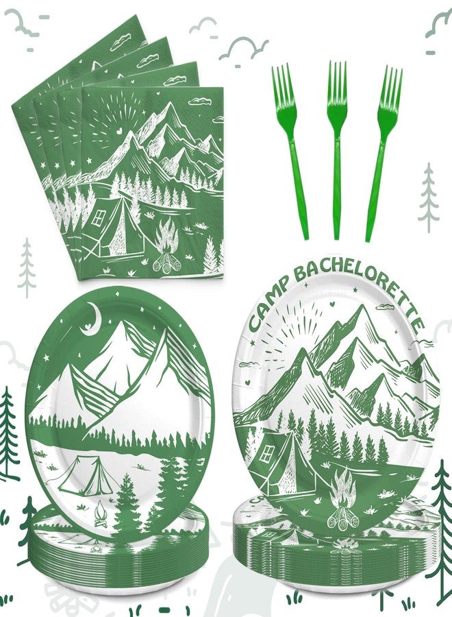 Hombae Camp Bachelorette Supplies Tableware Set, Last Trail Before the Veil Bachelorette Decor, Green Camping Bachelorette Party Decorations, Camp Theme Plates, Napkins, Forks, Serves 24 Guests - Image 1