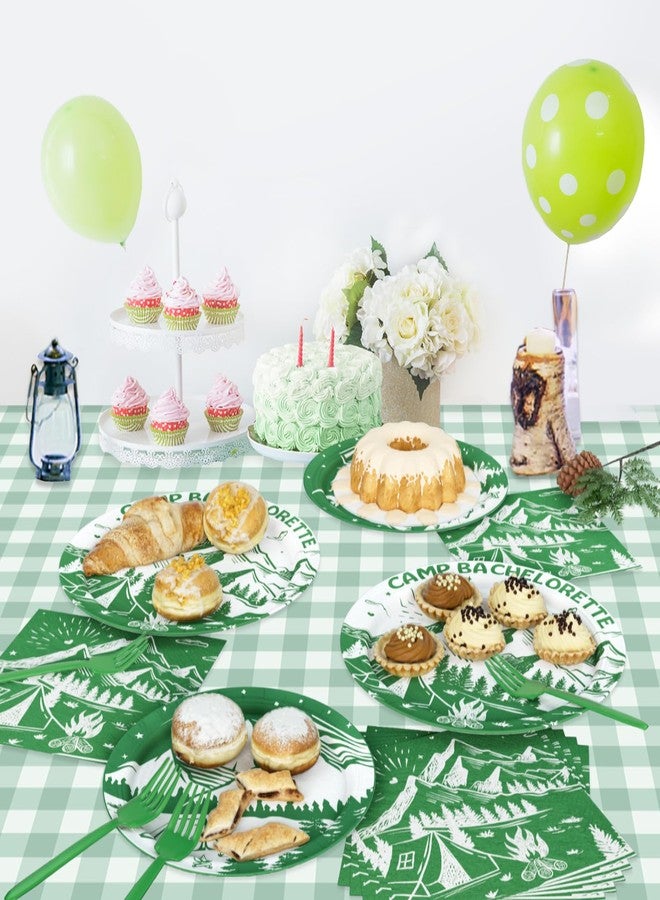 Hombae Camp Bachelorette Supplies Tableware Set, Last Trail Before the Veil Bachelorette Decor, Green Camping Bachelorette Party Decorations, Camp Theme Plates, Napkins, Forks, Serves 24 Guests - Image 4
