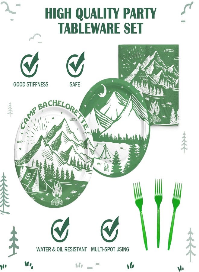 Hombae Camp Bachelorette Supplies Tableware Set, Last Trail Before the Veil Bachelorette Decor, Green Camping Bachelorette Party Decorations, Camp Theme Plates, Napkins, Forks, Serves 24 Guests - Image 3