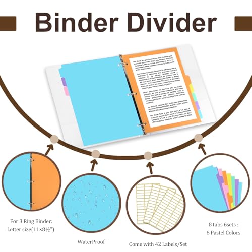 LIMANLIRY 5-tabs 2 Set Binder Dividers with Tabs,Plastic Index with Label,Colorful Big Tab Dividers for 3 Ring Binder (10) - Image 2