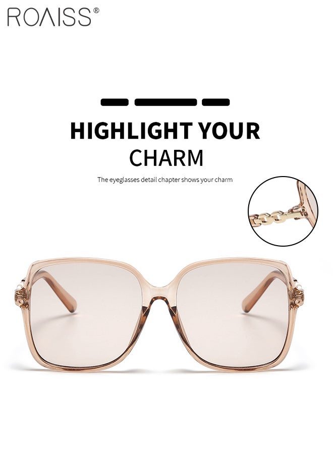رويس نظارة شمسية مربعة للنساء، نظارة الشمس الواقية من الأشعة فوق البنفسجية 400 مع معابد أنيقة، ظلال شمسية عصرية كبيرة الحجم مضادة للوهج مع حافظة النظارة، 66 مم، بني شفاف - Image 5