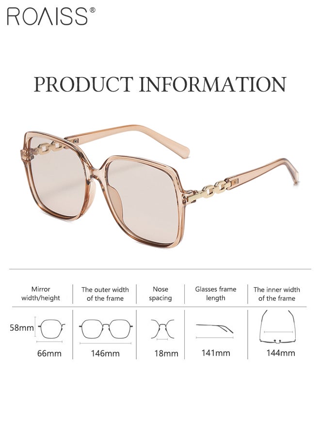 رويس نظارة شمسية مربعة للنساء، نظارة الشمس الواقية من الأشعة فوق البنفسجية 400 مع معابد أنيقة، ظلال شمسية عصرية كبيرة الحجم مضادة للوهج مع حافظة النظارة، 66 مم، بني شفاف - Image 3