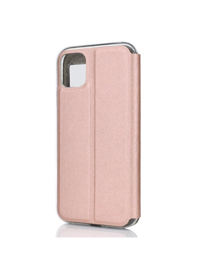 HuHa Case Cover For iPhone 11  Matte Texture Horizontal Flip Bracket Mobile Phone Holster Window with Caller ID and Metal Button Slide To Unlock(Rose Gold) - Image 4