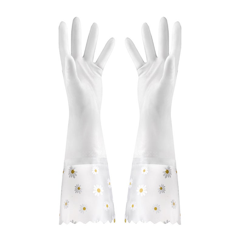 Thick Dishwashing Gloves for WomenWhite-transparent wide-mouth Daisy White-transparent wide-mouth Daisy 