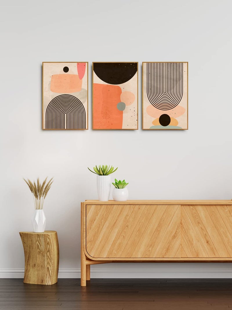 999STORE Abstract Line Art Wall Painting | Wall Living Room Bedroom Decor | Set of 3 with Frame - Image 1