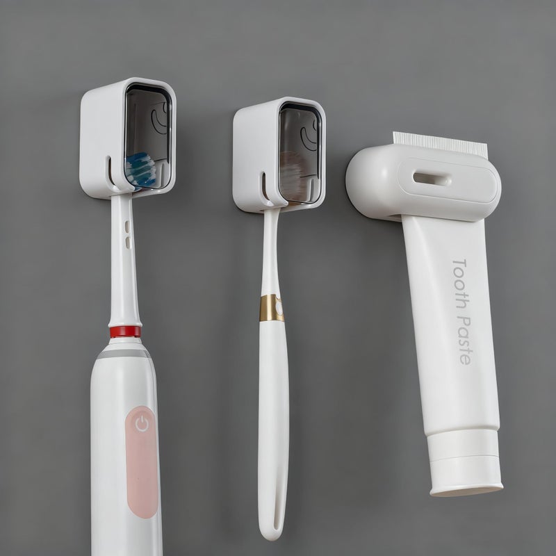 TASEVO 2PCS Toothbrush Holder Wall Mounted for Bathroom with Cover for Shower - with Toothpaste Clip - Single Slot Toothbrush Dispenser Storage Organizer for Travel with Detachable Design - Image 1