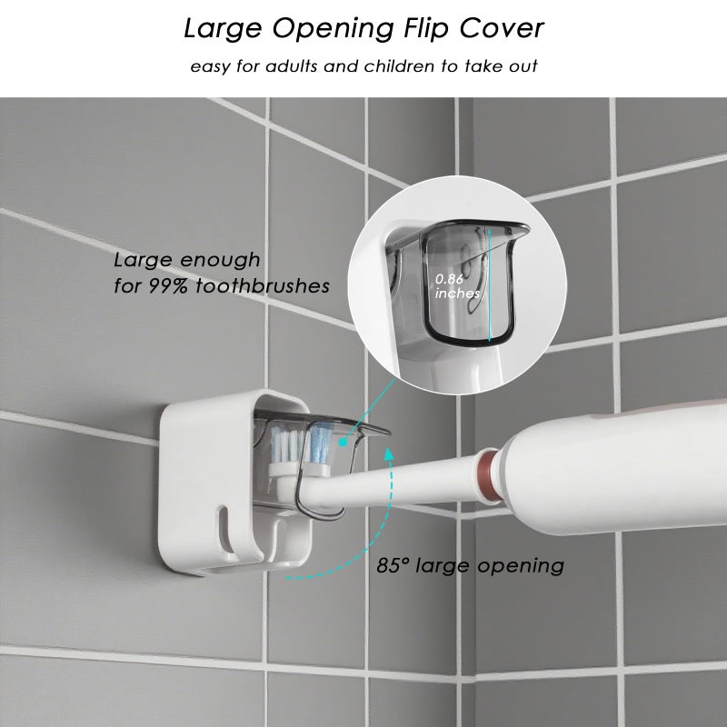 TASEVO 2PCS Toothbrush Holder Wall Mounted for Bathroom with Cover for Shower - with Toothpaste Clip - Single Slot Toothbrush Dispenser Storage Organizer for Travel with Detachable Design - Image 2