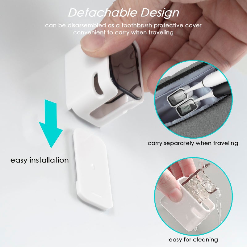 TASEVO 2PCS Toothbrush Holder Wall Mounted for Bathroom with Cover for Shower - with Toothpaste Clip - Single Slot Toothbrush Dispenser Storage Organizer for Travel with Detachable Design - Image 5