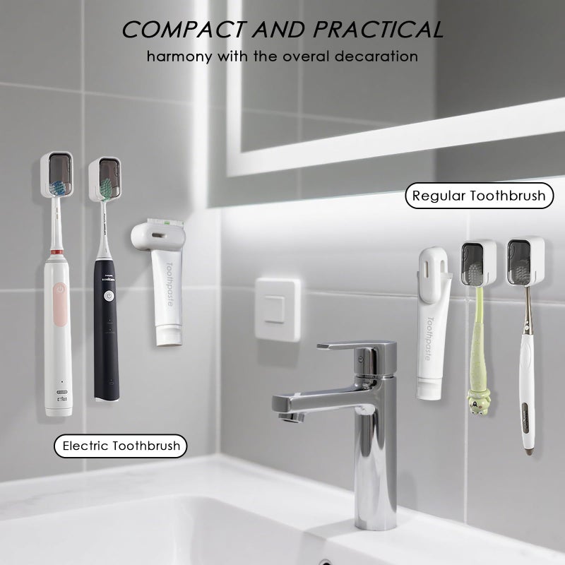 TASEVO 2PCS Toothbrush Holder Wall Mounted for Bathroom with Cover for Shower - with Toothpaste Clip - Single Slot Toothbrush Dispenser Storage Organizer for Travel with Detachable Design - Image 3