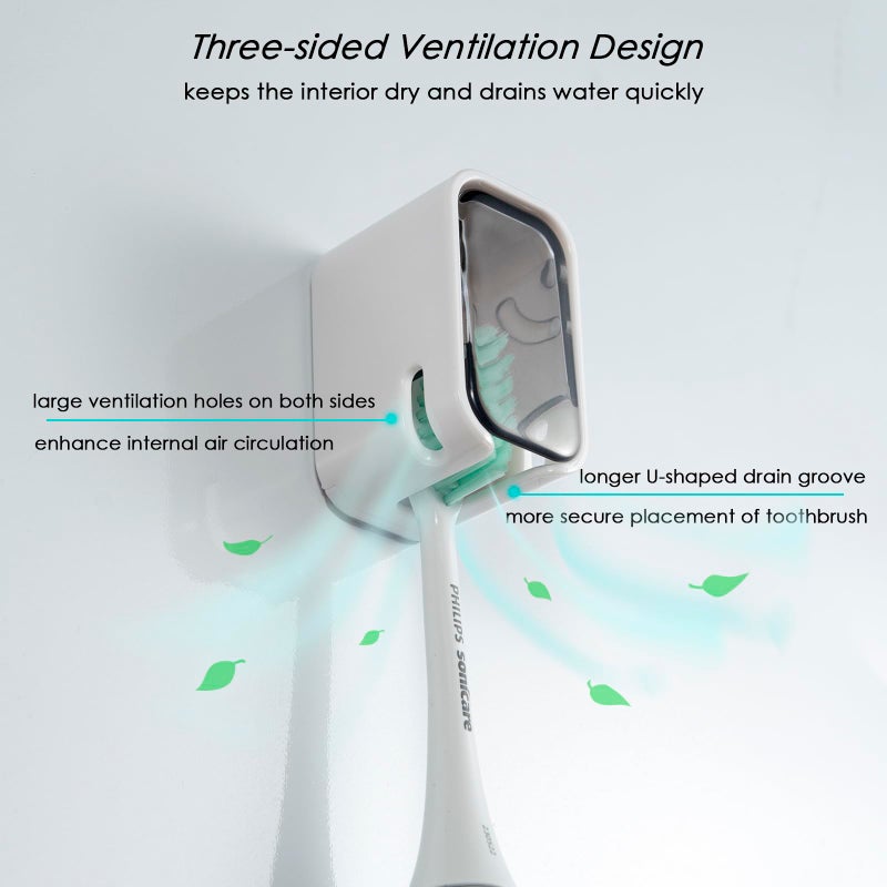 TASEVO 2PCS Toothbrush Holder Wall Mounted for Bathroom with Cover for Shower - with Toothpaste Clip - Single Slot Toothbrush Dispenser Storage Organizer for Travel with Detachable Design - Image 4