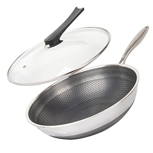 CATHYLIN 12.5" 316L Stainless Steel Honeycomb Non Stick Wok Pan Stir-fry Wok with Lid,Skillet with Stay-cool Handle PFOA Free Suitable for Induction, Ceramic, Electric, and Gas Cooktops - Image 1
