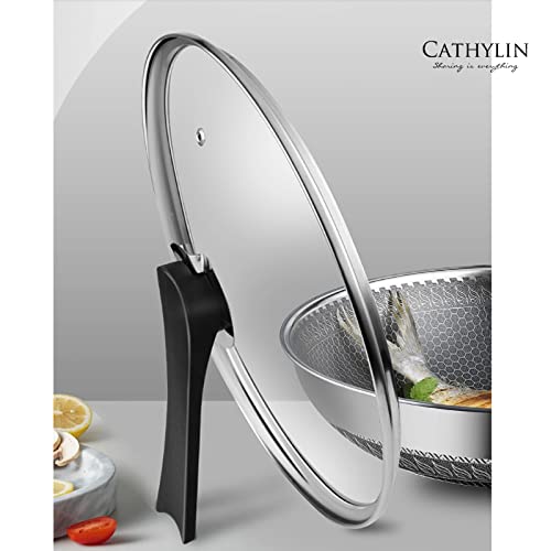 CATHYLIN 12.5" 316L Stainless Steel Honeycomb Non Stick Wok Pan Stir-fry Wok with Lid,Skillet with Stay-cool Handle PFOA Free Suitable for Induction, Ceramic, Electric, and Gas Cooktops - Image 3