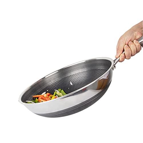 CATHYLIN 12.5" 316L Stainless Steel Honeycomb Non Stick Wok Pan Stir-fry Wok with Lid,Skillet with Stay-cool Handle PFOA Free Suitable for Induction, Ceramic, Electric, and Gas Cooktops - Image 2
