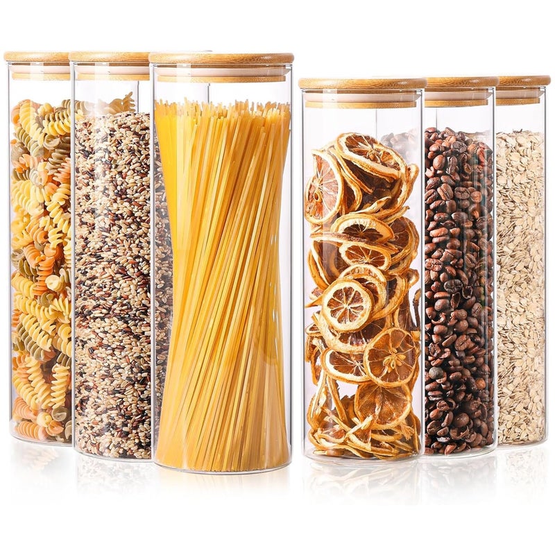 ComSaf Glass Food Storage Jars Set of 6 Tall Glass Storage Containers with Lids Spaghetti Jar Canisters Set for the kitchen Pasta Flour Nuts Oat Coffee and Sugar Container Pantry Organization - Image 2
