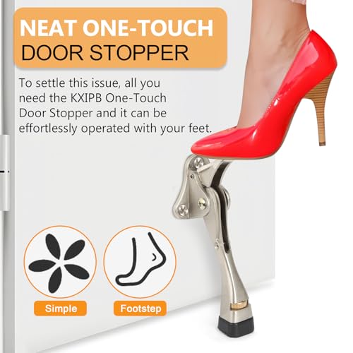 KXIPB Kickdown Door Stopper 4 Inches 2 Packs One Touch Adjustable Height Door Stop for The Bottom of Door Aluminum Alloy Metal Door Stopper with Rubber Tip Wall Protectors for Wide Doors Satin Nickel - Image 3