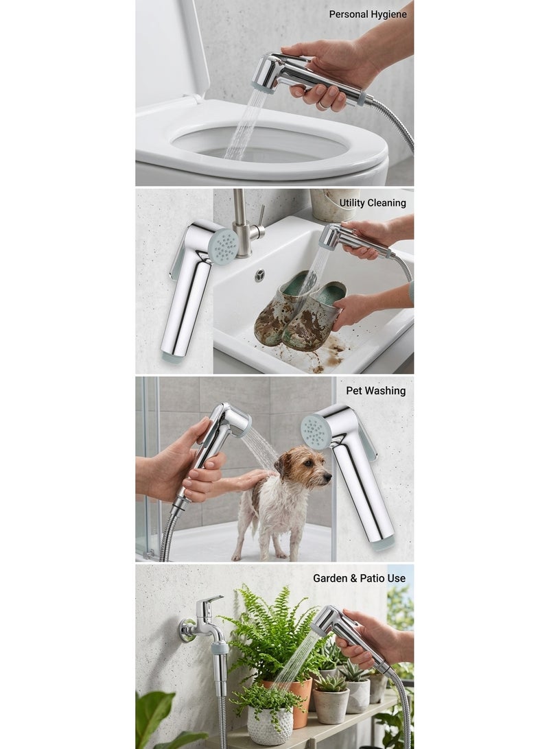 JWBIZ Premium Chrome Trigger Spray Hand Shower Head – Anti-Limescale Handheld Bidet Sprayer, Universal Fit Shower Head, Durable Sparkling Finish, Water-Saving Bathroom Shattaf Spray Head - Image 3