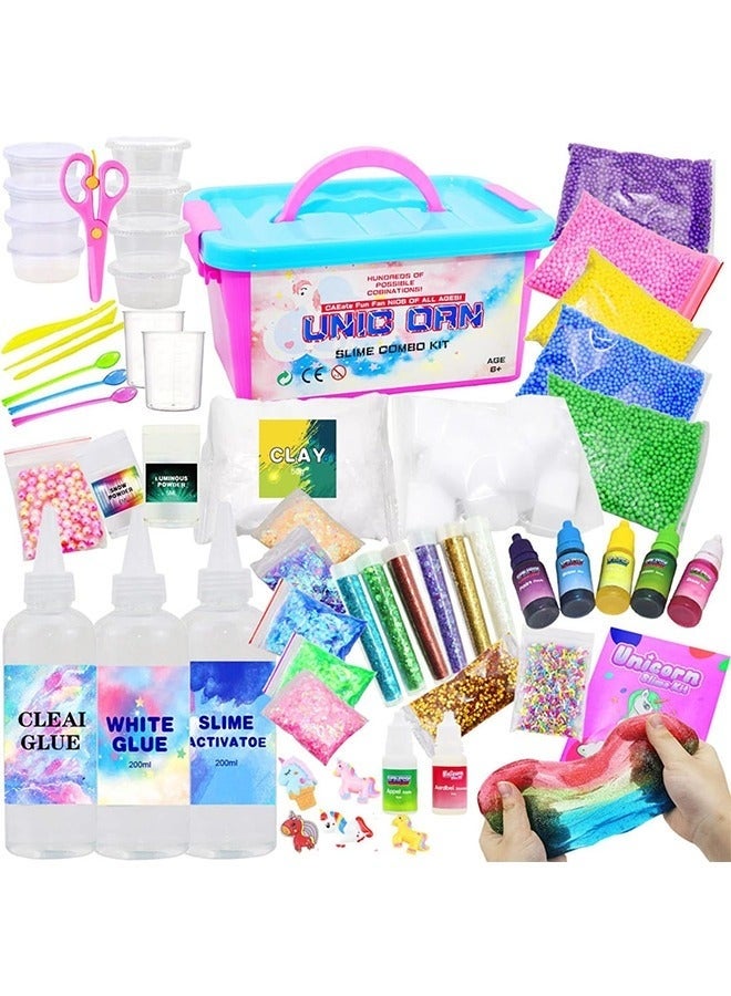 GOOTOY Slime Making Kit for Girls Boys - Diy Slime Toys Gifts for Kids Fluffy Cloud Foam Squish Glitter Slime Making Kits with with Unicorn Charms ! Slime Kits for Girls and Boys 6 year+ - Image 1