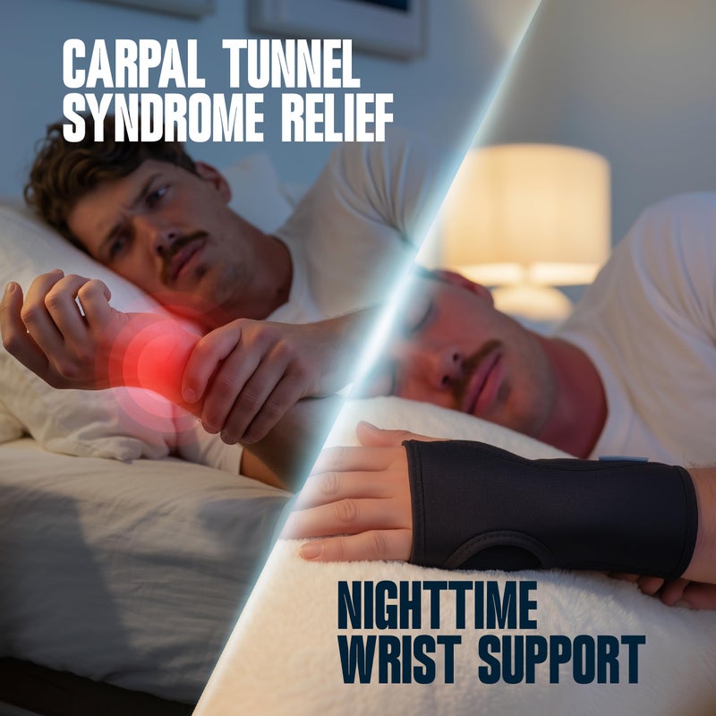 ComfyBrace 2 PACK Nighttime Pain Relief Wrist Brace for Carpal Tunnel, Tendonitis, Arthritis | Fits & Soothes Aches in Both Hands | Palm Cushion Beads for Hot Spots | Breathable Fabric - Image 5