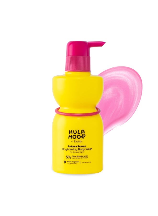 FoxTale Hula Hoop Brightening Body Wash by Foxtale | Lactic Acid & Niacinamide | Reduces tan from 1st wash | Brightens & Evens Out Skin Tone | Floral Sakura Scent| For Men & Women | 250ml - Image 1