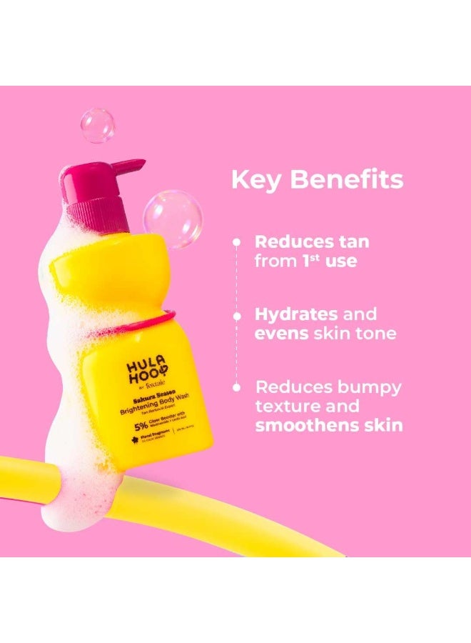 FoxTale Hula Hoop Brightening Body Wash by Foxtale | Lactic Acid & Niacinamide | Reduces tan from 1st wash | Brightens & Evens Out Skin Tone | Floral Sakura Scent| For Men & Women | 250ml - Image 3