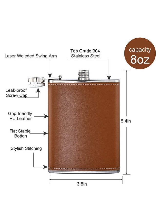 NSUEJIE - Leather Hip Flask Stainless Steel With Funnel For Gift, Camping, Wedding Party, 8 Oz, Set Of 8 - Image 1
