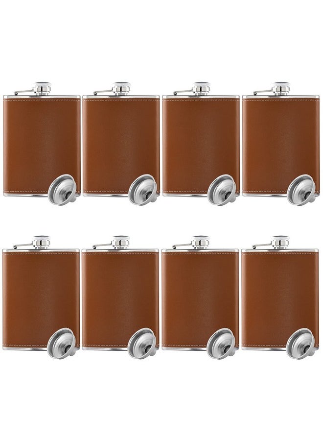 NSUEJIE - Leather Hip Flask Stainless Steel With Funnel For Gift, Camping, Wedding Party, 8 Oz, Set Of 8 - Image 1