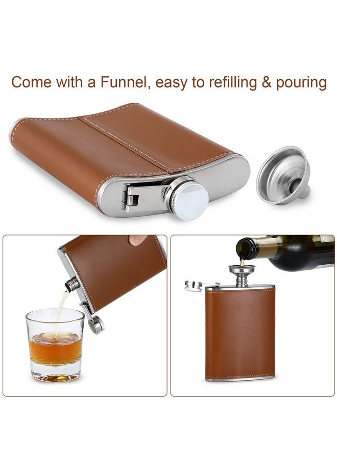 NSUEJIE - Leather Hip Flask Stainless Steel With Funnel For Gift, Camping, Wedding Party, 8 Oz, Set Of 8 - Image 1