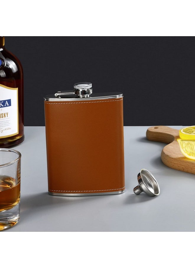 NSUEJIE - Leather Hip Flask Stainless Steel With Funnel For Gift, Camping, Wedding Party, 8 Oz, Set Of 8 - Image 1