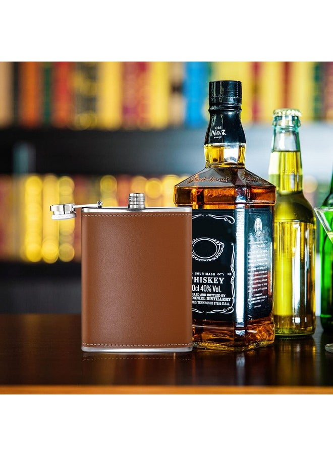NSUEJIE - Leather Hip Flask Stainless Steel With Funnel For Gift, Camping, Wedding Party, 8 Oz, Set Of 8 - Image 1