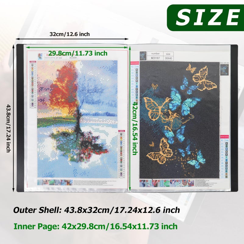 MOSROAD 2 Packs A3 Diamond Paintings Storage Books, Large 30x40 Diamond Art Storage Presentation Book with 60 Pags, Diamond Painting Art Portfolio Folder, Clear Pockets Artwork Storage Photo Display Album - Image 5