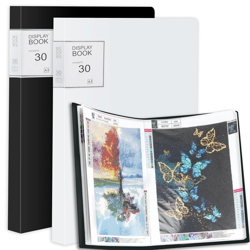 MOSROAD 2 Packs A3 Diamond Paintings Storage Books, Large 30x40 Diamond Art Storage Presentation Book with 60 Pags, Diamond Painting Art Portfolio Folder, Clear Pockets Artwork Storage Photo Display Album - Image 1