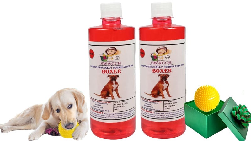 swacch Shampoo | Puppy Safe Shampoo | PH Balanced | Ditch to Itch for Boxer Dog Shampoo 500ml Pack of 2 (Jasmine) + Spike Ball Chew Toy Combo Pack - Image 1