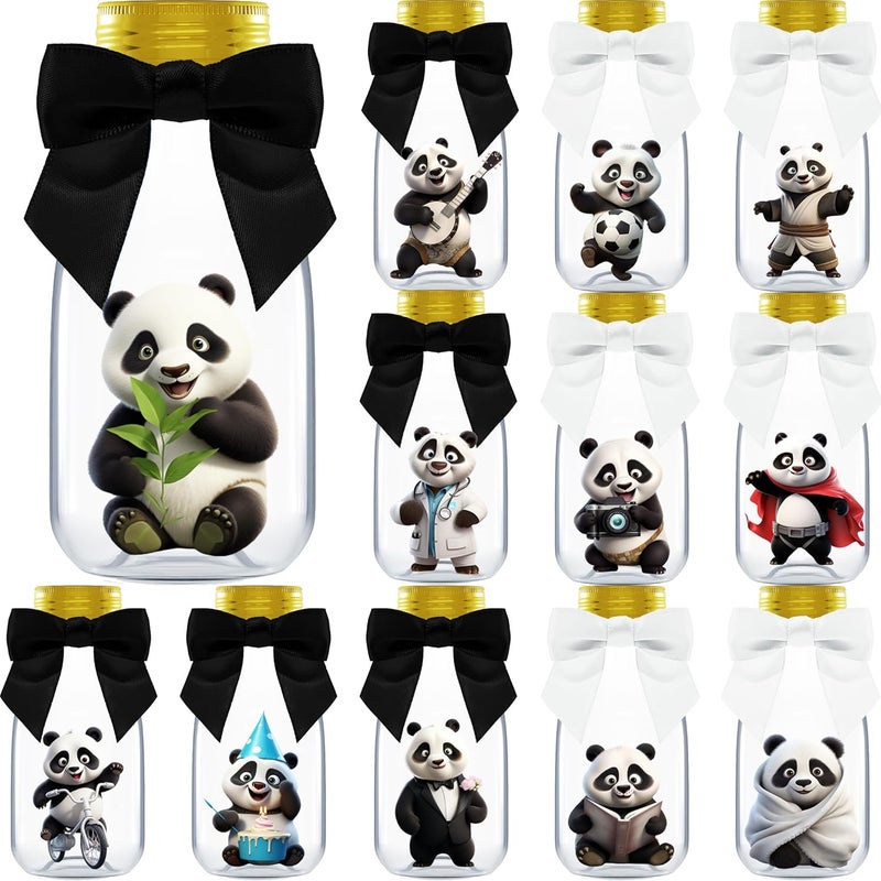 Ethisa Small 12 Pack Panda Party Favors - DIY Candy Jars with Ribbons and Stickers - Party Decoration Bottles for Birthday, School Classroom, and Baby Shower - Panda Table Centerpieces for Kids - Image 1