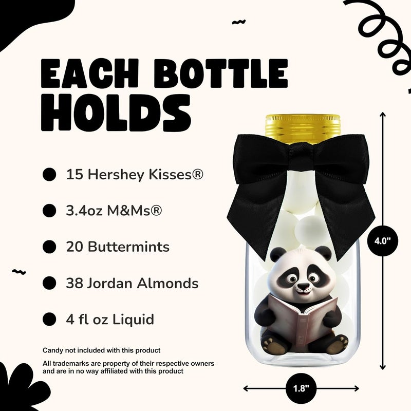 Ethisa Small 12 Pack Panda Party Favors - DIY Candy Jars with Ribbons and Stickers - Party Decoration Bottles for Birthday, School Classroom, and Baby Shower - Panda Table Centerpieces for Kids - Image 4
