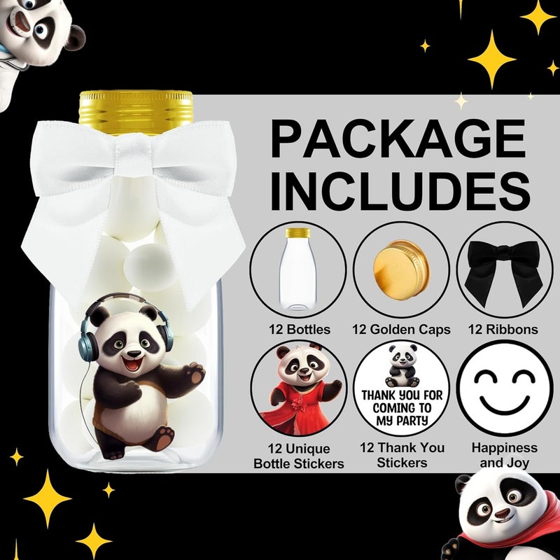 Ethisa Small 12 Pack Panda Party Favors - DIY Candy Jars with Ribbons and Stickers - Party Decoration Bottles for Birthday, School Classroom, and Baby Shower - Panda Table Centerpieces for Kids - Image 2