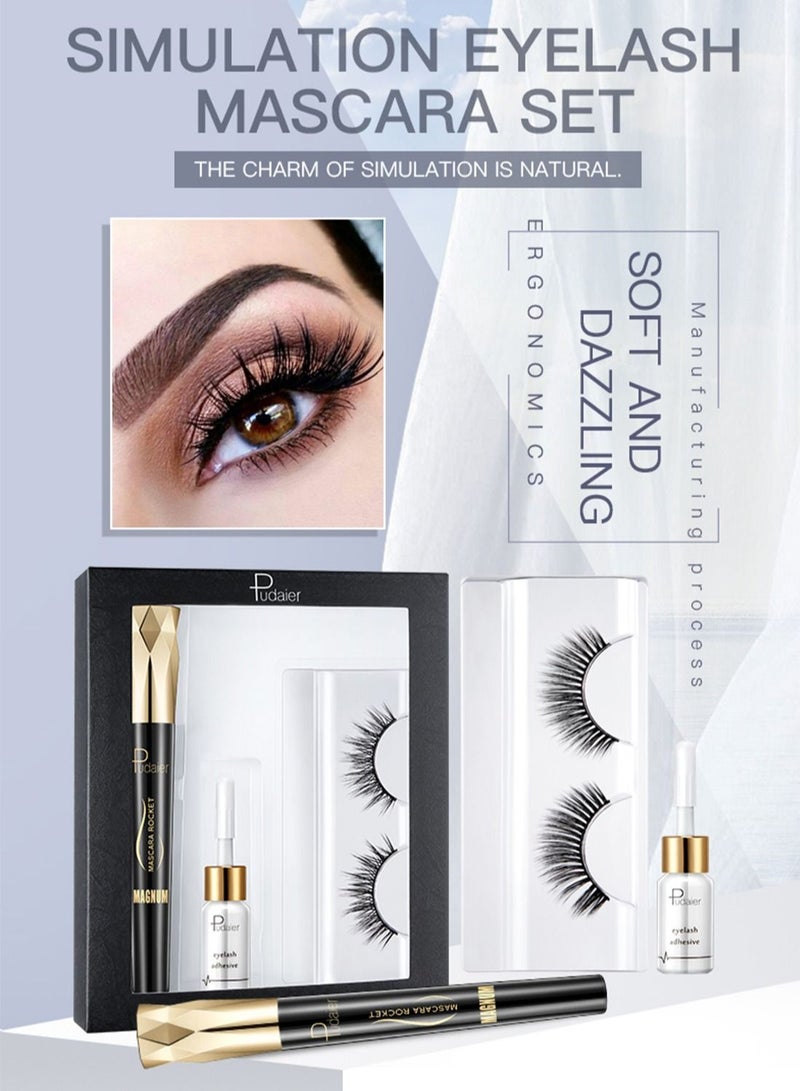 pudaier 4D Mascara and False Eyelashes with Lash Glue Set Waterproof Long-lasting Smudge-Proof Lengthening Thick Natural Professional Volume Curled Lashes Fiber Mascara for Women White/Gold/Black #04 - Image 3