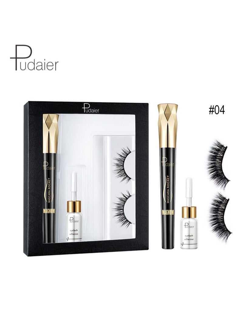 pudaier 4D Mascara and False Eyelashes with Lash Glue Set Waterproof Long-lasting Smudge-Proof Lengthening Thick Natural Professional Volume Curled Lashes Fiber Mascara for Women White/Gold/Black #04 - Image 1